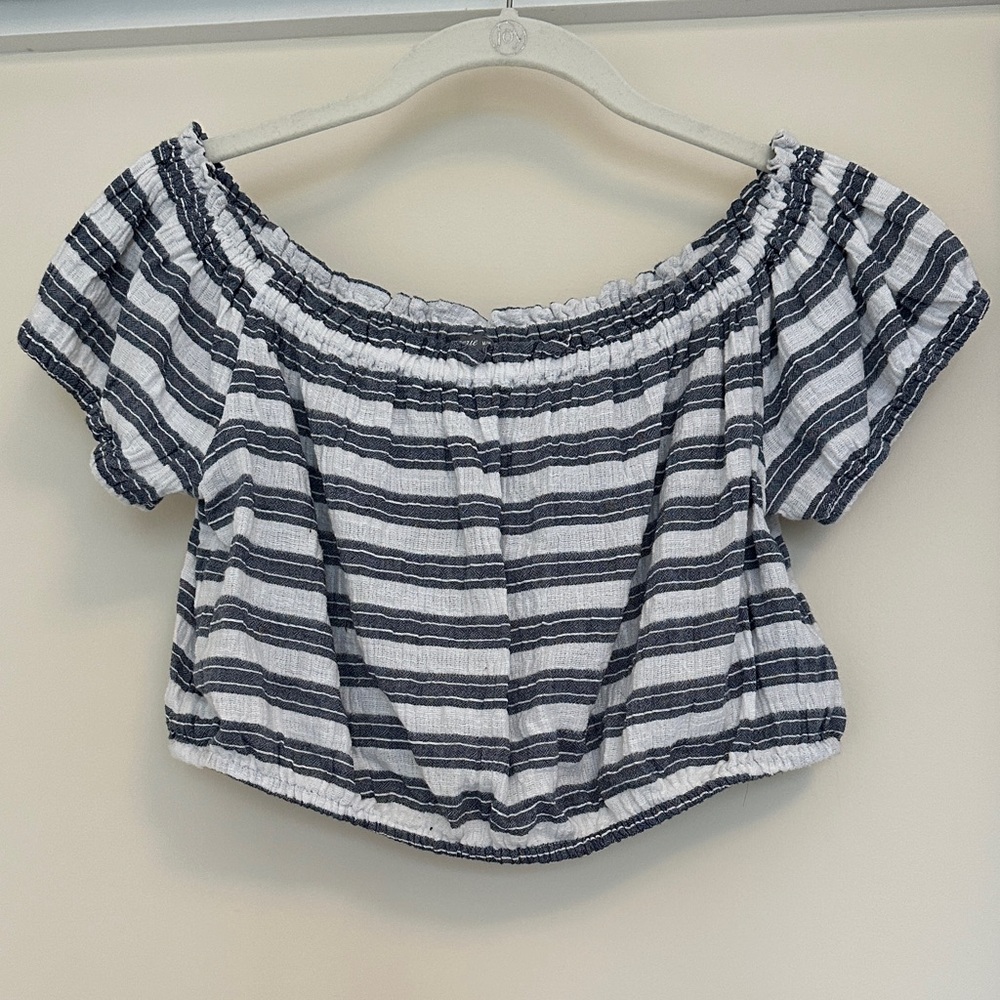 Aerie Navy and White Striped Off-Shoulder Blouse
